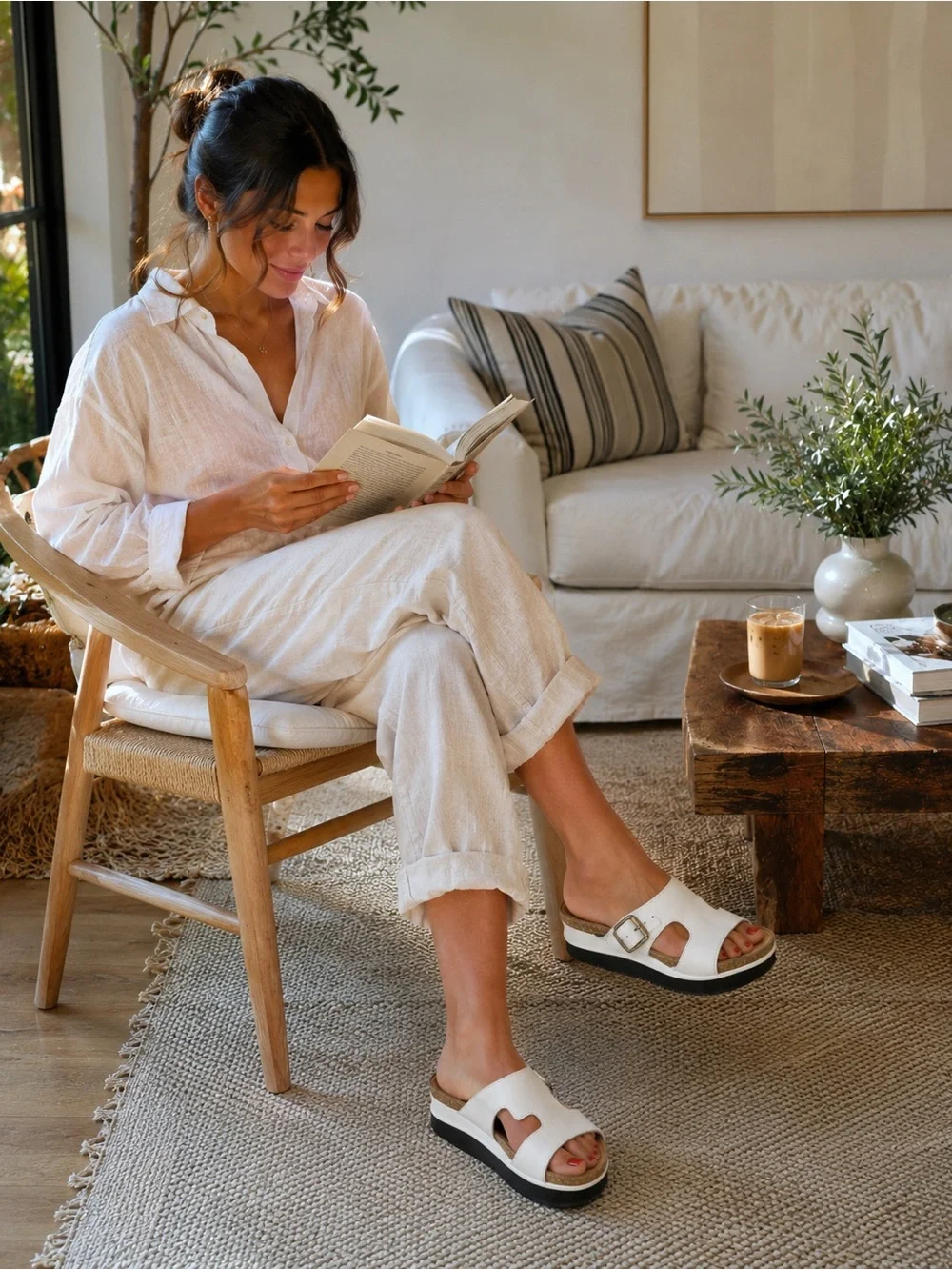 Clarks Unstructured Un Capri Step White Leather Wedge Sandals Women 8M